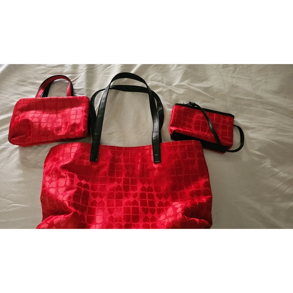 NWOT Lot of 3 Modella Bags - tote, wristlet and make up bag Cute Red Textures